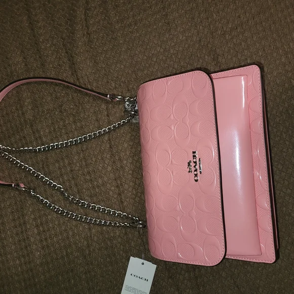 Coach Pink Embossed Chain Shoulder Bag - Picture 5 of 8